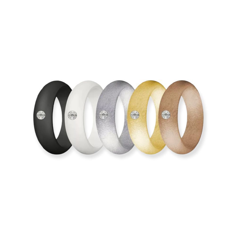 Round White Crystal Multi Color Silicone Jewelry Ring Bands Set Of 10 Size 10 28$